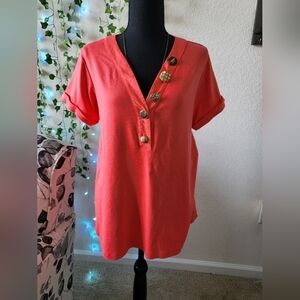 💚HP💚Soft Surroundings Bevvie Button Top Coral Cotton/Modal Blend